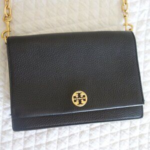 TORY BURCH Black Pebble Leather Chain Crossbody Purse